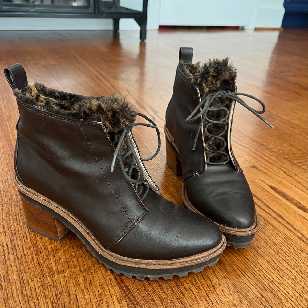 Kelsi Dagger Dark Brown Fur-Lined Heeled Boots